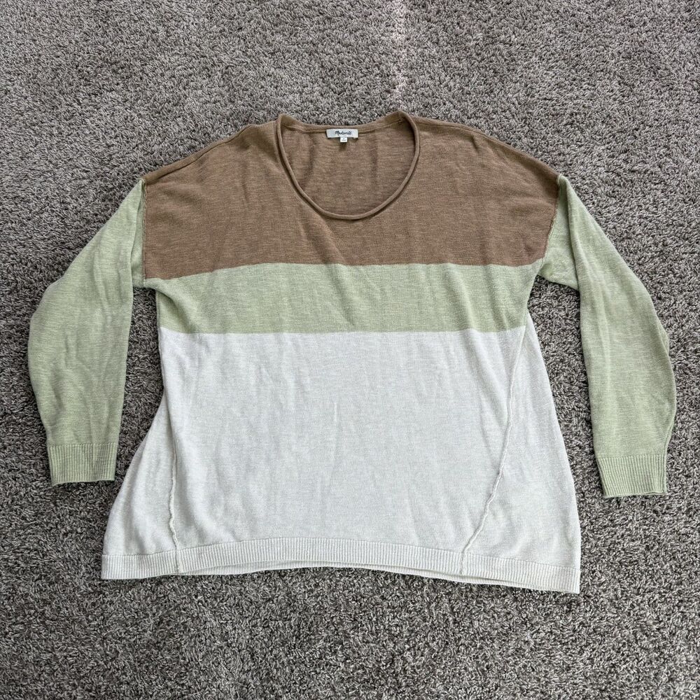 Madewell Womens Sweater Medium Color Block Long Sleeve Neutrals Cozy